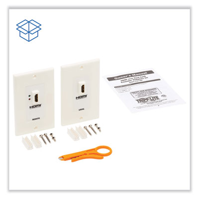 Tripp Lite HDMI Over Dual CAT5/CAT6 Extender Wall Plate Kit w/Transmitter and Receiver, Range Up to 150 ft, WH, Ships in 7-10 Bus Days (TRPP167000)