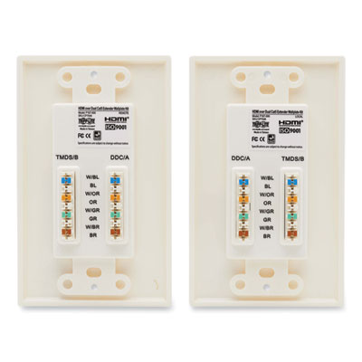 Tripp Lite HDMI Over Dual CAT5/CAT6 Extender Wall Plate Kit w/Transmitter and Receiver, Range Up to 150 ft, WH, Ships in 7-10 Bus Days (TRPP167000)