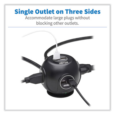 Tripp Lite Three-Outlet Spherical Surge Protector, 3 AC Outlets, 6 ft Cord, 540 J, Black, Ships in 7-10 Business Days (TLP36USB)