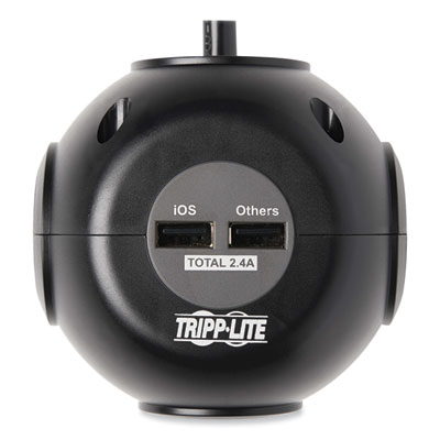 Tripp Lite Three-Outlet Spherical Surge Protector, 3 AC Outlets, 6 ft Cord, 540 J, Black, Ships in 7-10 Business Days (TLP36USB)