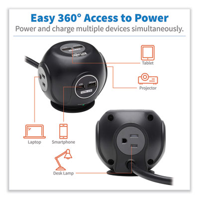 Tripp Lite Safe-IT Three-Outlet Spherical Surge Protector, 3 AC Outlets, 8 ft Cord, 540 J, Black, Ships in 7-10 Business Days (TRPTLP38UAM)
