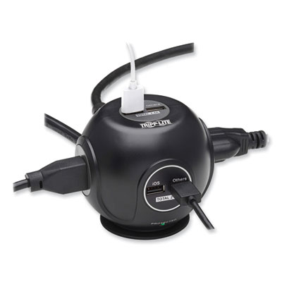 Tripp Lite Safe-IT Three-Outlet Spherical Surge Protector, 3 AC Outlets, 8 ft Cord, 540 J, Black, Ships in 7-10 Business Days (TRPTLP38UAM)