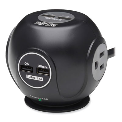 Tripp Lite Safe-IT Three-Outlet Spherical Surge Protector, 3 AC Outlets, 8 ft Cord, 540 J, Black, Ships in 7-10 Business Days (TRPTLP38UAM)