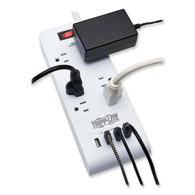 Tripp Lite Six-Outlet Surge Protector, 6 AC Outlets, 15 ft Cord, 900 J, White, Ships in 7-10 Business Days (TRPTLP64USBRA15)