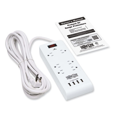 Tripp Lite Six-Outlet Surge Protector, 6 AC Outlets, 15 ft Cord, 900 J, White, Ships in 7-10 Business Days (TRPTLP64USBRA15)