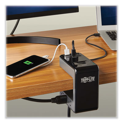 Tripp Lite Safe-IT Six-Outlet Clamp Surge Protector, 6 AC Outlets, 8 ft Cord, 1,080 J, Black, Ships in 7-10 Business Days (TLP648UCBAM)