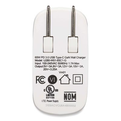Tripp Lite Compact USB-C Wall Charger, White, Ships in 7-10 Business Days (TRPU280W0165C1G)