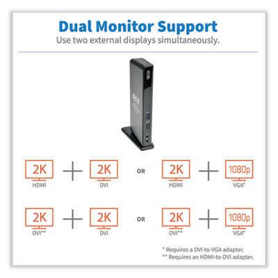 Tripp Lite USB 3.0 SuperSpeed Laptop Dock, CAT5/5e; CAT6; DVI; HDMI; Stereo Audio, Black, Ships in 7-10 Business Days (U342DHG402)