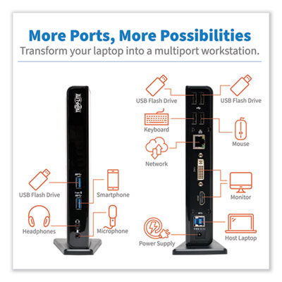 Tripp Lite USB 3.0 SuperSpeed Laptop Dock, CAT5/5e; CAT6; DVI; HDMI; Stereo Audio, Black, Ships in 7-10 Business Days (U342DHG402)