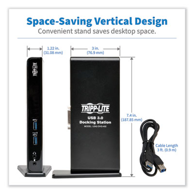 Tripp Lite USB 3.0 SuperSpeed Laptop Dock, CAT5/5e; CAT6; DVI; HDMI; Stereo Audio, Black, Ships in 7-10 Business Days (U342DHG402)