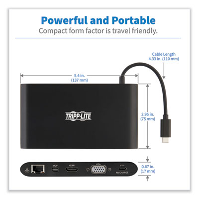 Tripp Lite USB-C Ultra HD Dual Display Dock, and 100 W PD Charging, Black, Ships in 7-10 Business Days (TRPU442DOCK1B)