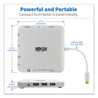 Tripp Lite USB-C Ultra HD Dual Display Dock, and 60 W PD Charging, Silver, Ships in 7-10 Business Days (TRPU442DOCK2S)