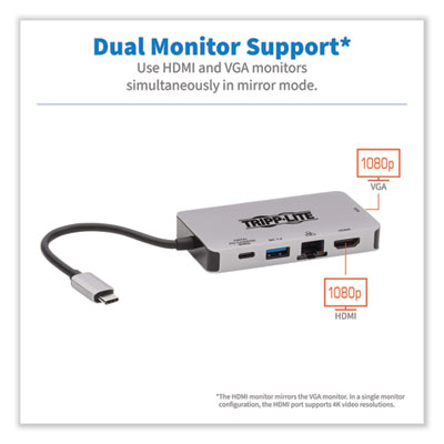Tripp Lite USB-C HDMI Dual Display Dock, HDMI/RJ45/USB-A 3.0/USB-A 3.0 BC 1.2/USB-C PD Data/Charging/VGA, GY, Ships in 7-10 Bus Days (TRPU442DOCK6GY)