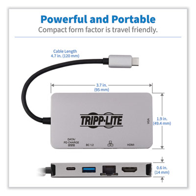 Tripp Lite USB-C HDMI Dual Display Dock, HDMI/RJ45/USB-A 3.0/USB-A 3.0 BC 1.2/USB-C PD Data/Charging/VGA, GY, Ships in 7-10 Bus Days (TRPU442DOCK6GY)
