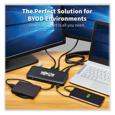 Tripp Lite USB-C HDMI and DisplayPort Triple Display Dock, 3.5mm/DisplayPort/HDMI/RJ45/USB-A/USB-C PD Charging,BK,Ships in 7-10 Bus Days (U442DOCK8B)