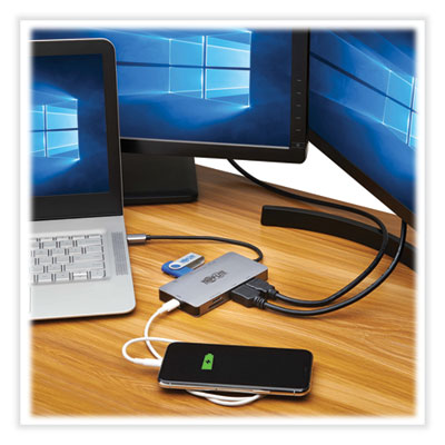 Tripp Lite USB-C UHD Dual Display Dock, HDMI/Micro SD/RJ45/SD/USB-A/USB-C PD Charging, Black/Gray, Ships in 7-10 Business Days (TRPU442DOCK8GGG)