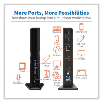 Tripp Lite USB-A/USB-C Dual Display Docking Station, 3.5 mm; HDMI; RJ45; USB A; USB-B, Black, Ships in 7-10 Business Days (U442DOCK22B)