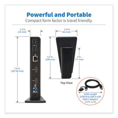 Tripp Lite USB-A/USB-C Dual Display Docking Station, 3.5 mm; HDMI; RJ45; USB A; USB-B, Black, Ships in 7-10 Business Days (U442DOCK22B)