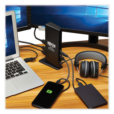 Tripp Lite USB-A/USB-C Dual Display Docking Station, 3.5 mm; HDMI; RJ45; USB A; USB-B, Black, Ships in 7-10 Business Days (U442DOCK22B)