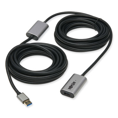 Tripp Lite USB-A Active Extension Repeater Cable with Aluminum Housing, 32.8 ft, Black, Ships in 7-10 Business Days (TRPU33010MAL)