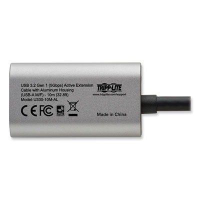Tripp Lite USB-A Active Extension Repeater Cable with Aluminum Housing, 32.8 ft, Black, Ships in 7-10 Business Days (TRPU33010MAL)
