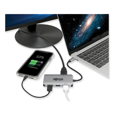Tripp Lite USB-C Multiport Adapter with 4K HDMI, 3 USB-A Ports, and 100 W PD Charging, HDMI, Gray, Ships in 7-10 Business Days (U44406NH3UC)
