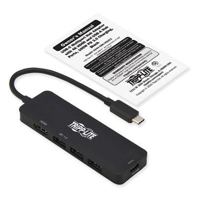 Tripp Lite USB-C Multiport Adapter with 4K HDMI, 3 USB-A Hub Ports, and 100 W PD Charging, HDMI, Black, Ships in 7-10 Business Days (U44406NH3UC2)