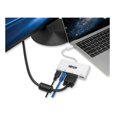 Tripp Lite USB-C Multiport Adapter with 4K HDMI, VGA, USB-A, Gigabit Ethernet, and HDCP, White, Ships in 7-10 Business Days (TRPU44406NHV4GU)