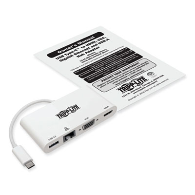 Tripp Lite USB-C Multiport Adapter with 4K HDMI, VGA, USB-A, Gigabit Ethernet, and HDCP, White, Ships in 7-10 Business Days (TRPU44406NHV4GU)