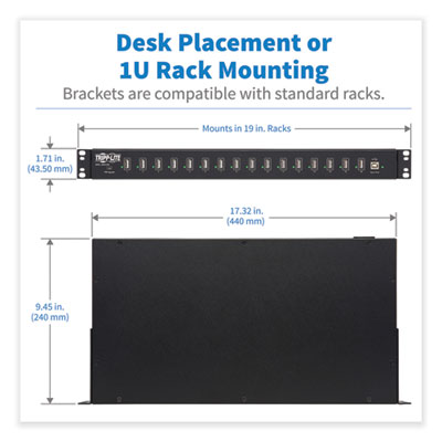 Tripp Lite 16-Port USB Charging Station with Syncing Function, 16 Devices, 13.7 x 21.1 x 4.2, Black, Ships in 7-10 Business Days (U280016RM)