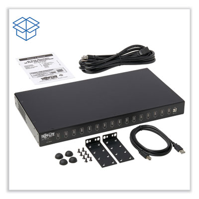 Tripp Lite 16-Port USB Charging Station with Syncing Function, 16 Devices, 13.7 x 21.1 x 4.2, Black, Ships in 7-10 Business Days (U280016RM)