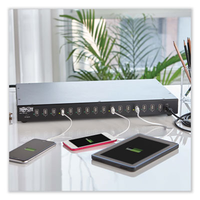 Tripp Lite 16-Port USB Charging Station with Syncing Function, 16 Devices, 13.7 x 21.1 x 4.2, Black, Ships in 7-10 Business Days (U280016RM)