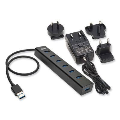 Tripp Lite USB-A Mini Hub with International Plug Adapters and Aluminum Housing, 7 Ports, Black, Ships in 7-10 Business Days (U360007ALINT)