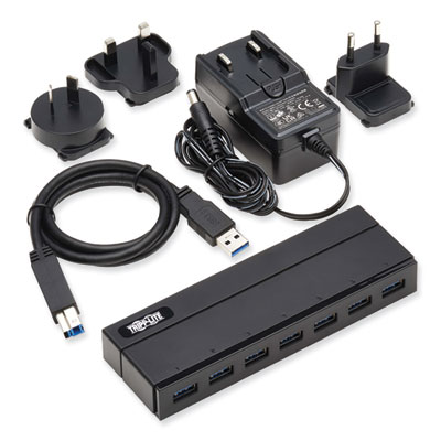 Tripp Lite USB-A Mini Hub with International Plug Adapters, 7 Ports, Black, Ships in 7-10 Business Days (U360007INT)