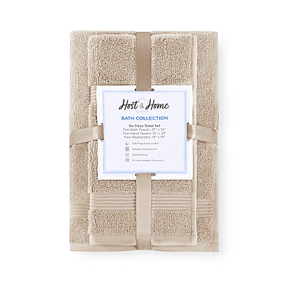 Host & Home 6pc Bath Towel Set Beige, Case Of 6 Sets (BSET-HH-BGE-CS)