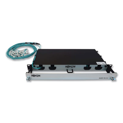 Tripp Lite 1U Preloaded Multimode Fiber Cable Panel, (12) LC Duplex (M) to (12) LC Duplex (M), 32.8ft, Aqua, Ships in 7-10 Business Days (N48M2L24L10)