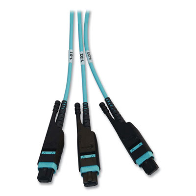 Tripp Lite 1U Preloaded Multimode Fiber Cable Panel, (3) MTP/MPO (F) to (3) MTP/MPO (F), 65.6 ft, Aqua, Ships in 7-10 Business Days (N48M2M3X8M20)