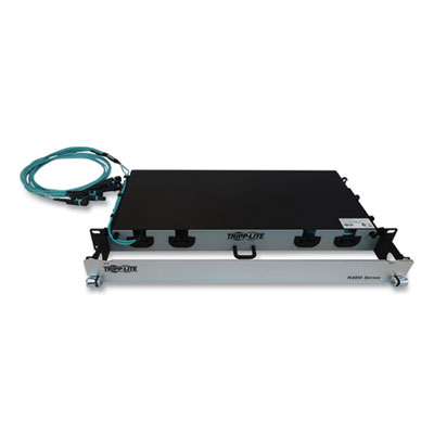 Tripp Lite 1U Preloaded Multimode Fiber Cable Panel, (3) MTP/MPO (F) to (3) MTP/MPO (F), 32.8 ft, Aqua, Ships in 7-10 Business Days (TRPN48M4M3X8M10)