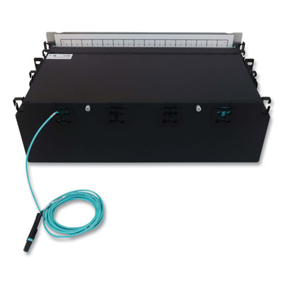 Tripp Lite 3U Preloaded Multimode Fiber Cable Panel, (64) MTP/MPO (F) to (256) LC Duplex (F), 9.8 ft, Aqua, Ships in 7-10 Business Days (N48M64M8L403)