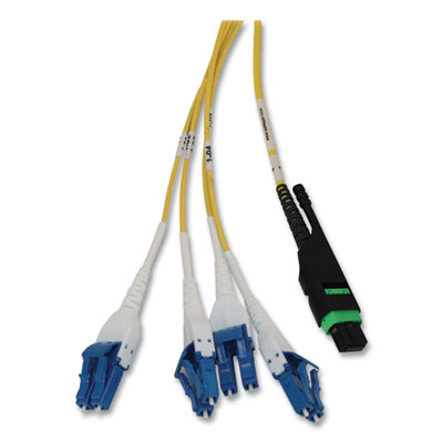 Tripp Lite 1U Preloaded Singlemode Fiber Cable Panel, MTP/MPO (F) to (4) LC Duplex (M), 65.6 ft, Yellow, Ships in 7-10 Business Days (N48S2M8L420)
