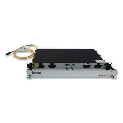 Tripp Lite 1U Preloaded Singlemode Fiber Cable Panel, MTP/MPO (F) to (4) LC Duplex (M), 32.8 ft, Yellow, Ships in 7-10 Business Days (N48S4M8L410)