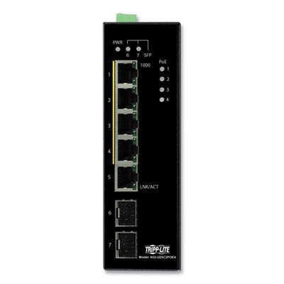 Tripp Lite 5-Port Unmanaged Industrial PoE+/SFP Gigabit Ethernet Switch, TAA Compliant, Ships in 7-10 Business Days (NGIU05C2POE4)