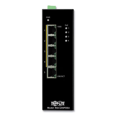 Tripp Lite 5-Port Unmanaged Industrial PoE+ Gigabit Ethernet Switch, TAA Compliant, Ships in 7-10 Business Days (NGIU05POE4)