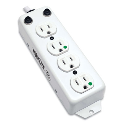 Tripp Lite 4-Outlet 1,800W Medical-Grade Power Strip w/ Right-Angle Cord, Patient-Care Vicinity, 15ft Cord, WH, Ships in 7-10 Bus Days (PS415HGOEMRA)