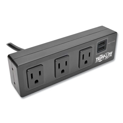 Tripp Lite Protect It! Three-Outlet Surge Protector with Desk Clamp, 4 AC Outlets, 10 ft Cord, 510 J, Black, Ships in 7-10 Business Days (TLP310USBC)