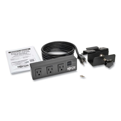 Tripp Lite Protect It! Three-Outlet Surge Protector with Desk Clamp, 4 AC Outlets, 10 ft Cord, 510 J, Black, Ships in 7-10 Business Days (TLP310USBC)