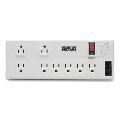 Tripp Lite 8-Outlet Surge Protector w/DSL/Phone Line/Modem Surge Protection,8AC Outlets,6ft Cord,3,150J,Cool Gray,Ships in 7-10 Bus Days (TLP806TELTAA)