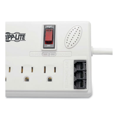 Tripp Lite 8-Outlet Surge Protector w/DSL/Phone Line/Modem Surge Protection,8AC Outlets,6ft Cord,3,150J,Cool Gray,Ships in 7-10 Bus Days (TLP806TELTAA)