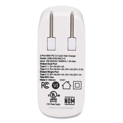 Tripp Lite Dual-Port Compact USB-C Wall Charger, White, Ships in 7-10 Business Days (U280W0268C2G)
