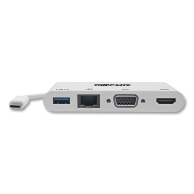 Tripp Lite USB-C Multiport Adapter with 4K HDMI, VGA, USB-A, Gigabit Ethernet, and HDCP, White, Ships in 7-10 Business Days (TRPU44406NHV4GU)